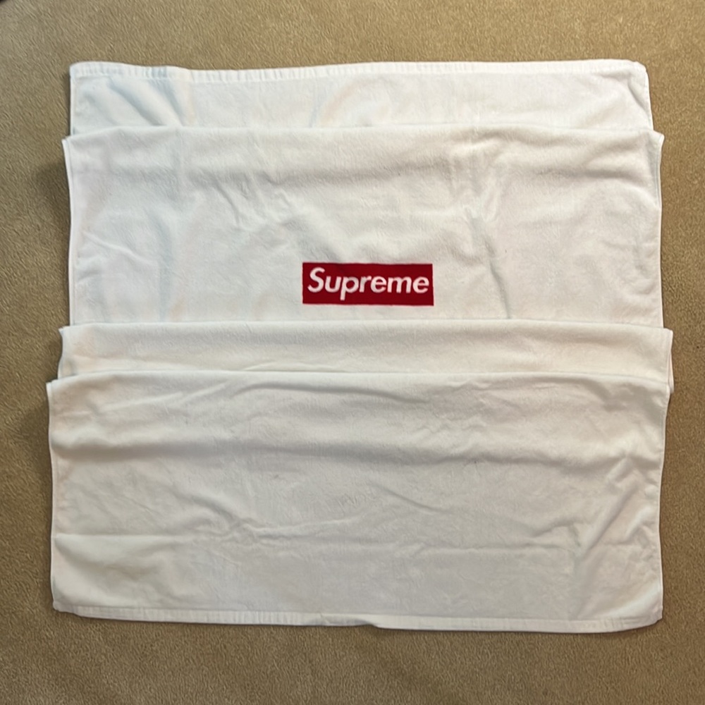 Supreme Box Logo Beach Towel, White with Red Box Logo